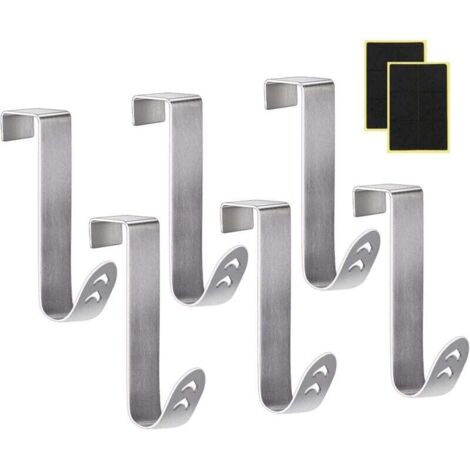 Paquete de 6 ganchos de acero inoxidable para colgar sobre la puerta + película de plástico despegable sin taladro y protector de caja de espuma reversible con forma de flecha hueca