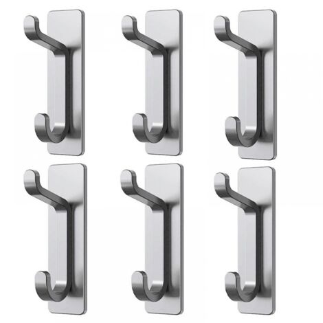 Paquete de 6 ganchos de pared adhesivos, no requiere perforación, impermeables, inoxidables, plateados