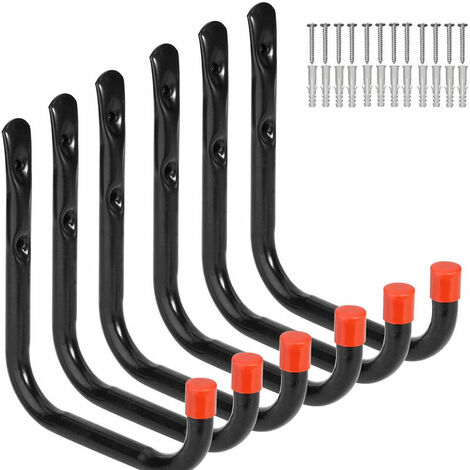 Paquete de 6 ganchos de pared de 24 cm para escaleras de garaje, sillas, herramientas de jardín, mangueras, bicicletas——FVO