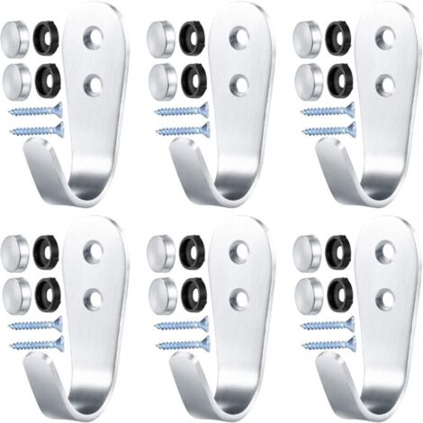 Paquete de 6 ganchos para abrigos de 3 mm con tornillos, ganchos de acero inoxidable para montaje en pared, perchero con tornillos para el hogar, armarios de almacenamiento, cajones, baño, estantes