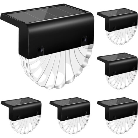 Paquete de 6 luces solares para vallas, exteriores, impermeables, alimentadas por energía solar, para vallas, escaleras, entradas, terrazas, paredes y barandillas.