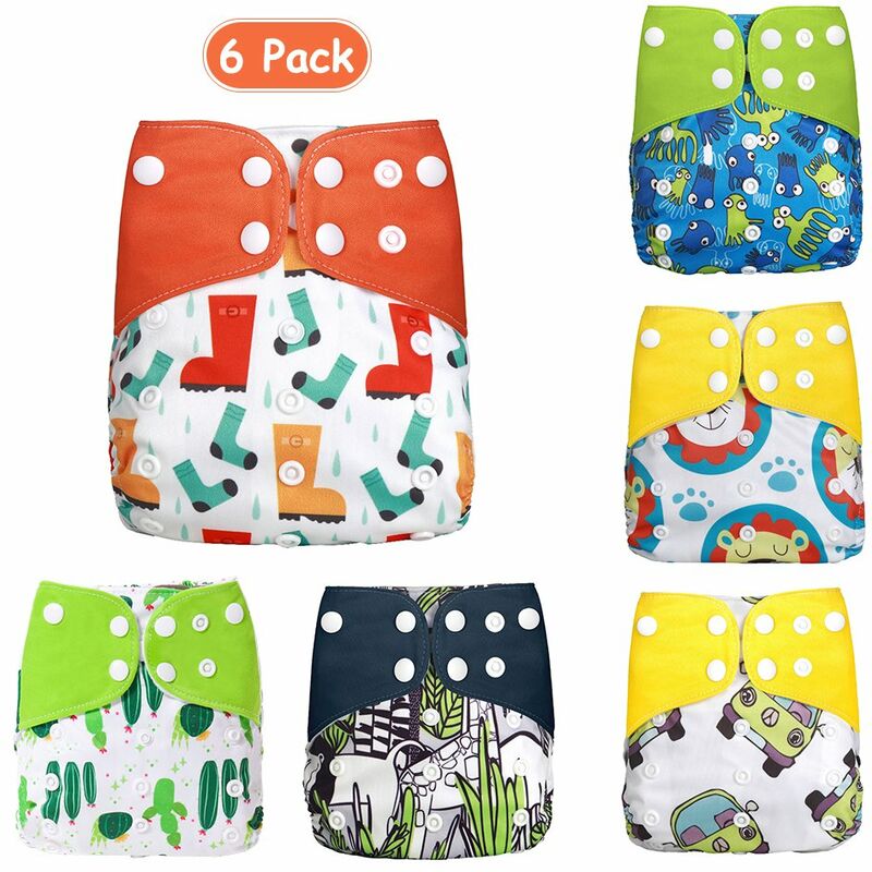 

Paquete de 6 panales de tela para bebes ajustables, lavables, reutilizables, diseno de 2 capas, fuerte absorcion, suaves almohadillas para panales