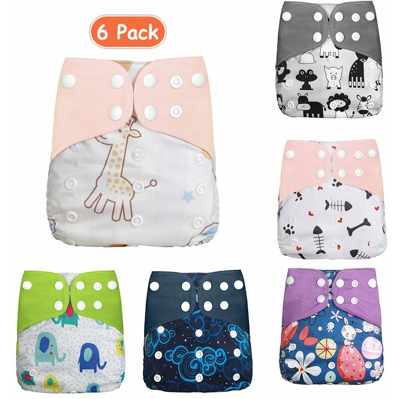 

Paquete de 6 panales de tela para bebes ajustables, lavables, reutilizables, diseno de 2 capas, fuerte absorcion, suaves almohadillas para panales