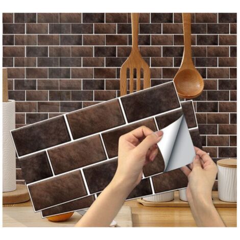 Paquete de 6 pegatinas para azulejos de cocina (marrón), autoadhesivas, impermeables, de PVC, para baño y cocina.