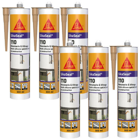 Paquete de 6 SIKA SikaSeal 110 Sellantes de silicona para ventanas y acristalamientos - Beige piedra - 300ml
