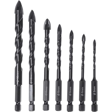 Paquete de 7 brocas helicoidales de 3-12 mm con ranura en U para taladro eléctrico, sierra, plástico, vidrio y azulejos.