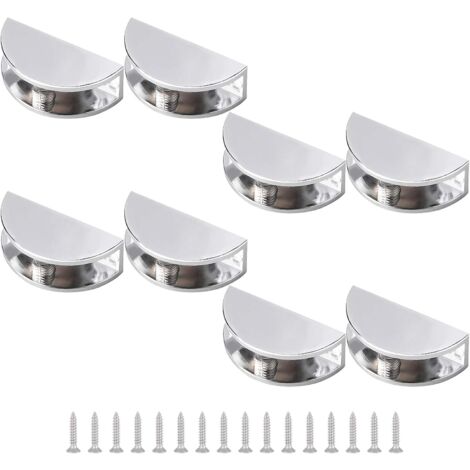 Paquete de 8 abrazaderas de estante de vidrio ajustables, abrazaderas de abrazadera de vidrio de aleación de zinc sin marco, semiredondas, cromadas, pulidas, montaje en pared para vidrio de 5-8 mm de