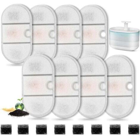 Paquete de 8 filtros para fuente de agua para gatos con 8 esponjas, filtro de repuesto para cápsula de fuente de agua para perros