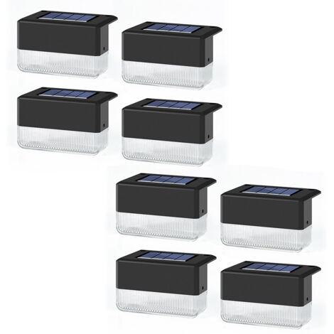 Paquete de 8 luces LED solares para barandilla, luces solares para exteriores, luces solares impermeables para escalones de escaleras, cercas, terrazas, jardines y patios