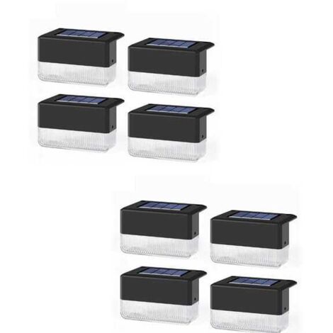 Paquete de 8 luces LED solares para barandillas, luces solares para exteriores, luz solar impermeable para escalones, ideal para escaleras, vallas, terrazas y jardines.
