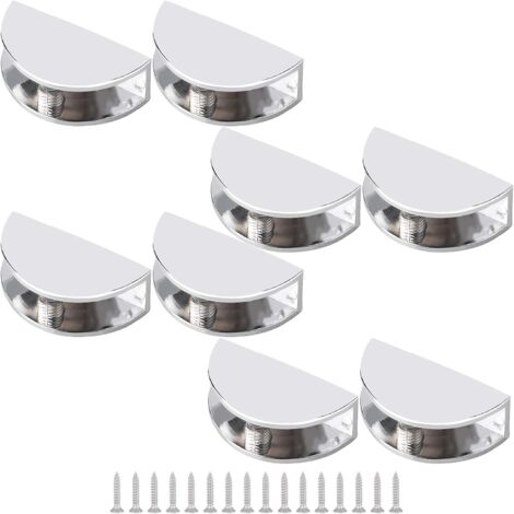 Paquete de 8 soportes de estante de vidrio ajustables, sin marco, aleación de zinc, clips de abrazadera de vidrio semicirculares, cromado, pulido, montaje en pared para vidrio de 6-10 mm de espesor
