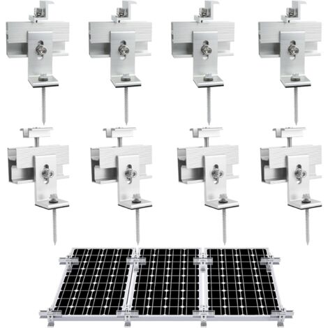 Paquete de 8 soportes de montaje de aluminio para paneles solares, para 3 paneles solares, mini riel de montaje, soporte en Z y 2 abrazaderas centrales para montaje en techos planos, techos inclinados