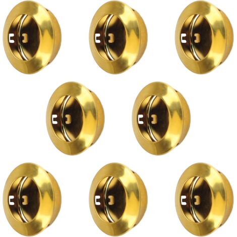Paquete de 8 tiradores para puertas de gabinete, redondos y empotrados, de acero inoxidable, invisibles (dorados).