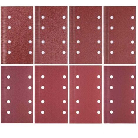 Paquete de 80 hojas de papel de lija 93 x 185 mm - 8 agujeros - grano 40/60/80/120/180/240/320/400 - para lijadora Bosch