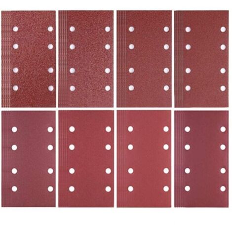 Paquete de 80 hojas de papel de lija 93 x 185 mm - 8 agujeros - grano 40/60/80/120/180/240/320/400 - para lijadora Bosch