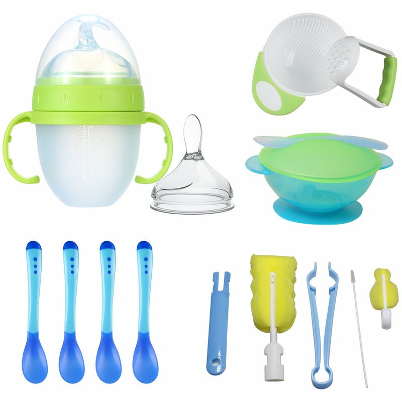

Happyshopping - Paquete de 9 Juego de alimentacion para bebes Cuchara para bebe con sensor de temperatura Botella de cereal exprimible de 150 ml