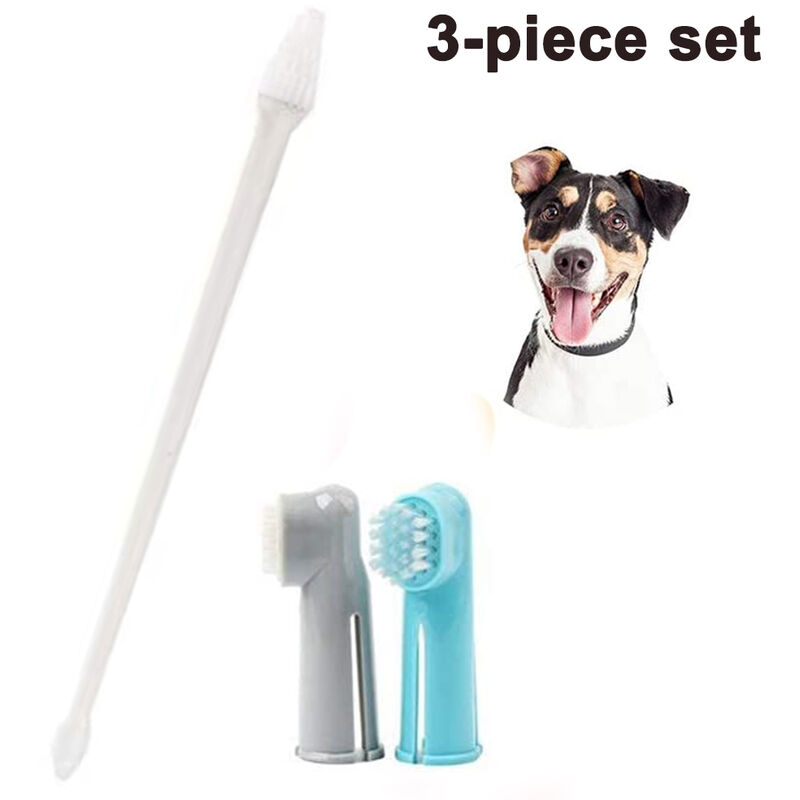 

Paquete de cepillo de dientes para perros 1 cepillo de dientes de mango largo de doble cabeza + Kit de cepillo de dientes para dedos de perro 2 para