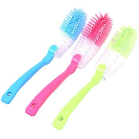 paquete de cepillo para platos con cerdas de limpieza, cepillo para biberones (rosa)