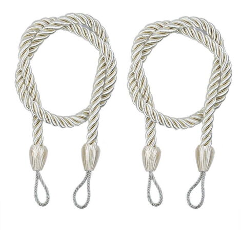 Paquete de dos alzapaños de cortina de algodón beige, longitud ajustable (68,5 cm), decoración de ventana de estilo rústico, adecuados tanto para cortinas ligeras como pesadas.