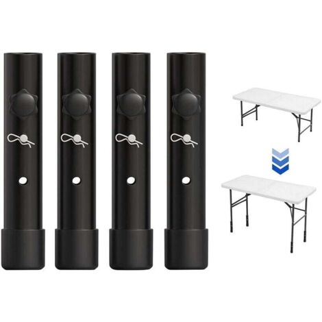 Paquete de elevadores de patas de mesa ajustables, 20 cm, extensiones de patas de mesa negras para mesas plegables