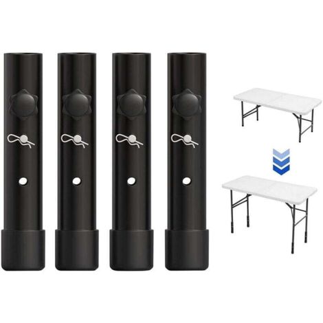 Paquete de elevadores de patas de mesa ajustables, 20 cm, extensiones de patas de mesa negras para mesas plegables
