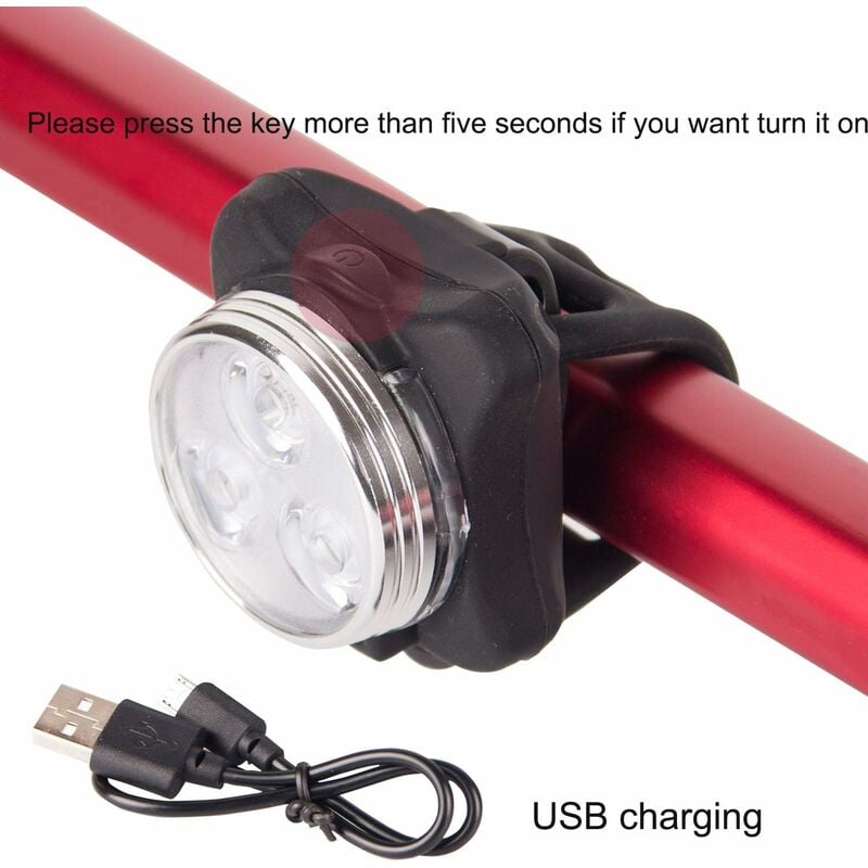 

Paquete de faros de bicicleta USB recargables faro delantero superbrillante y luz trasera de bicicleta, 120 lúmenes con batería de litio de 650 mAh