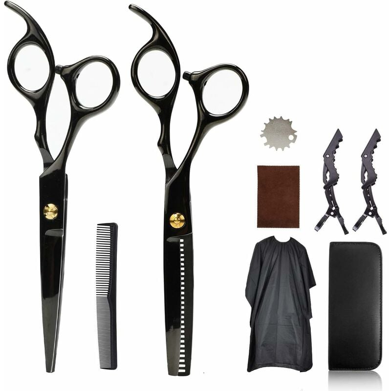 

Paquete de tijeras de peluquero con paño de limpieza y tarjeta de lijado, peine de afeitar, clips, corte profesional mejorado