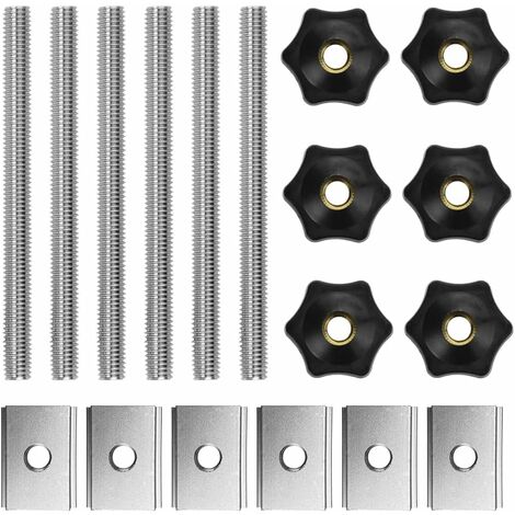 Paquete de tornillos de abrazadera M8, perillas manuales en forma de estrella, tornillos de mariposa, tuercas deslizantes de perilla de riel en T con 6 varillas roscadas y 6 tuercas de perilla para ca