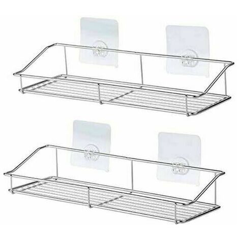 Paquets d'étagères de douche sans perçage, étagère adhésive de salle de bains en acier inoxydable 304, panier de rangement de shampoing de cuisine, Fonepro