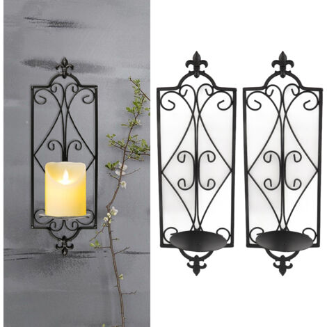 [Par de apliques de pared de metal] [ManoMano] [Modelo 2024] [Vintage] Dos apliques de pared de metal de estilo vintage para velas o LED, decorativos para salones y comedores. Dimensiones: 41 x 14,5 x