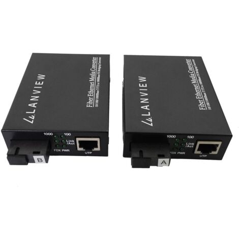 Par de convertidores de medios no administrados Lanview RJ45 a SC 10/100/1000Base-T a 1000Base-X, 20 km, LVN-MED-SC-1000BASE-X-2
