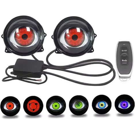 Par de faros LED dinámicos para coche, 12-36 V, 6 modos, control remoto, iluminación ambiental para coche, decoración de Halloween, ojos de diablo, decoraciones de Halloween, ojos LED