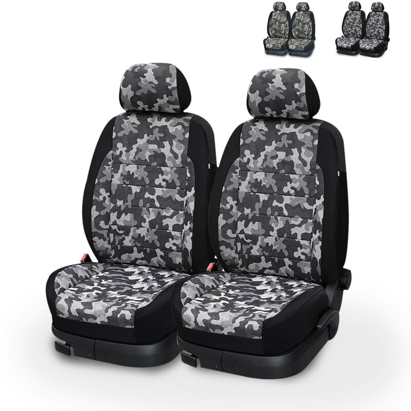 

2 Fundas de asientos delanteros de camuflaje para coches con reposacabezas Panzer | Color: Gris