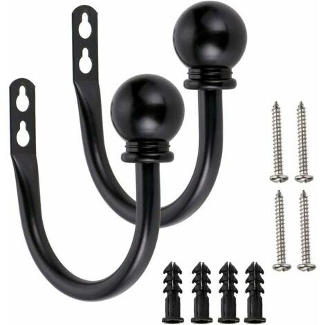 Par de ganchos de cortina de metal ligero - Soporte de pared retro para ganchos de cortina, gancho de cortina de tela en forma de U (negro)
