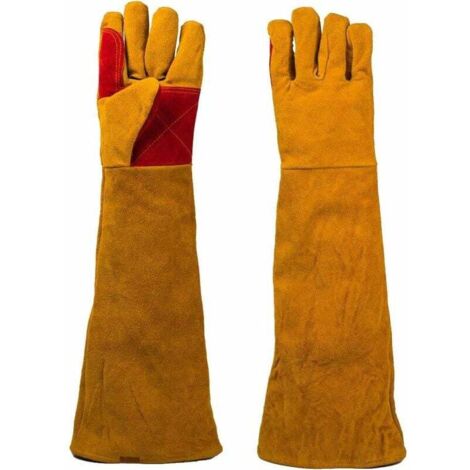 par de Gants de Soudeur à Manches Longues Resistance à Chaleur Gants en Cuir de Vachette Antidérapants pour Soudage Barbecue Four Gril Jardinage