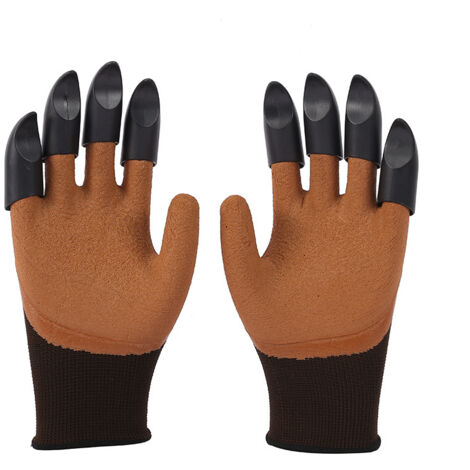 Par de guantes de jardinería con garras, guantes de jardinería impermeables de alta calidad, guantes de jardinería para cavar y plantar, color marrón.