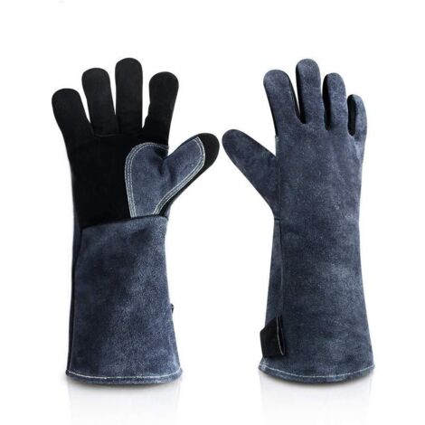 Par de guantes resistentes al calor para barbacoa, estufa de leña, chimenea, horno, soldadura, parrilla, altas temperaturas, guantes largos de cuero.