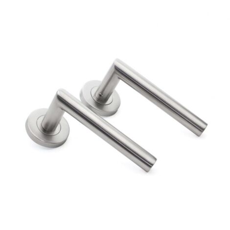 Par de manillas de puerta con rosetas redondas "Elsa Angle Vif" acero inoxidable 304 KLOSE BESSER +1 par de rosetas con orificio para cerradura