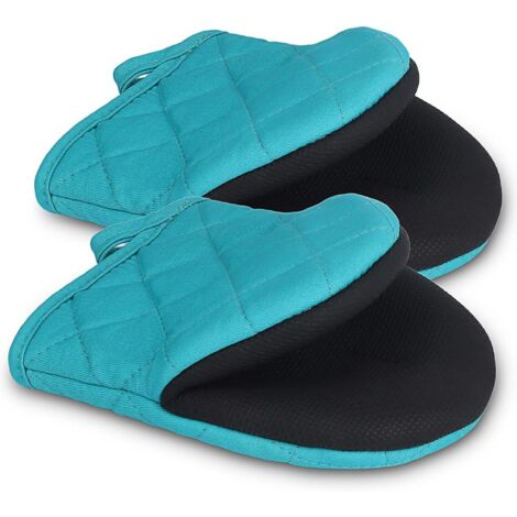 Par de mini guantes de cocina cortos de silicona resistentes al calor, con superficie antideslizante y presilla para colgar, aptos para usar con parrillas, microondas y otros electrodomésticos de coci