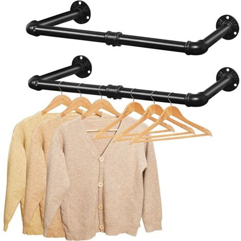 Par de percheros industriales, 92 cm, percheros desmontables, barra para colgar ropa, armario de pared, tubo de metal, negro.