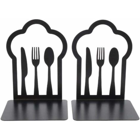 Par de sujetalibros metálicos resistentes ZVD - Diseño único - Para cocina, hogar, escuela, oficina, biblioteca - Negro