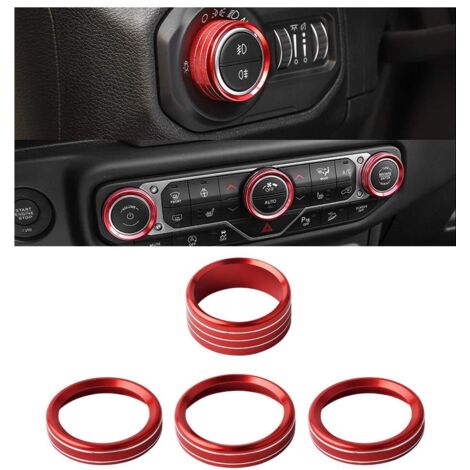 Para accesorios Jeep Wrangler, perillas de aire acondicionado, tapas, cubierta de botón de interruptor de faros, embellecedores, Wrangler JL 2018 2019 2020 2021 Aleación de aluminio rojo 4 piezas