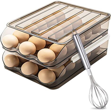 Para soporte de huevos con desplazamiento automático, organizador de huevos de 2 niveles para refrigerador, estante de almacenamiento fresco apilable de 36 rejillas, caja de huevos transparente reutil