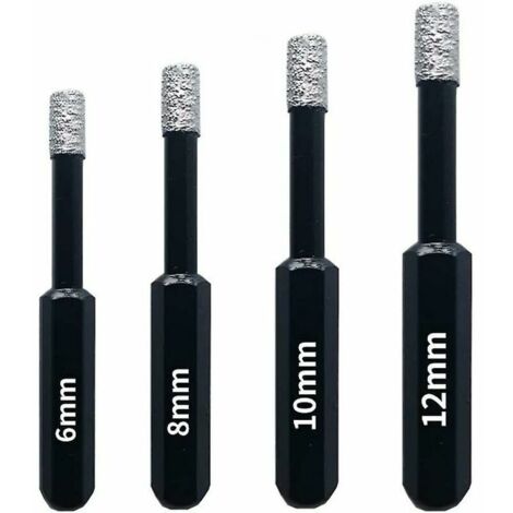 Para taladro: Juego de 4 brocas de diamante para azulejos, cerámica, gres porcelánico, vidrio y piedra. Brocas de diamante profesionales para sierras de corona: 6 mm, 8 mm, 10 mm, 12 mm. Jiuj