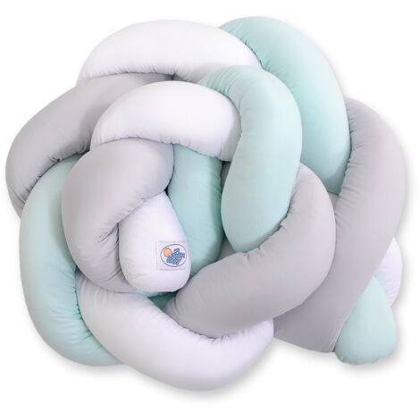 Paracolpi intrecciato per culla - bianco, grigio e menta