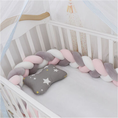 Paracolpi per culla Promozione: Cuscino a forma di serpente da 1,5 m, in velluto intrecciato, protezione per bambini, recinzione in tessuto anticollisione (bianco + grigio + rosa)