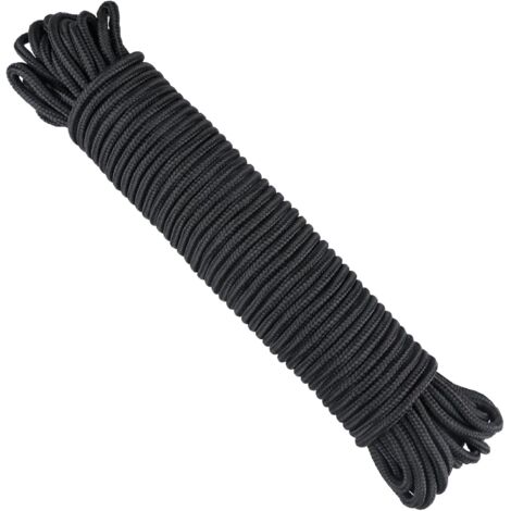 Paracorde 6mm Noir, 30M Corde en Nylon épaisseur pour Bateau Gonflable, Linge, d'auvent, pour Attacher Le Jardin, Projets d'artisanat, Camping en Plein Air