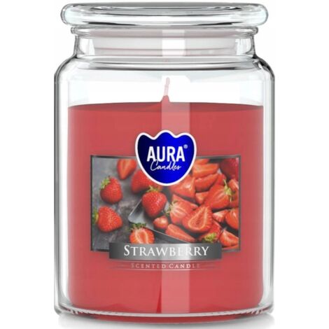 Paraffinkerze mit Erdbeerduft, großes Glas, Aura, 1 Stück.