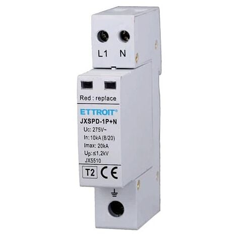 Parafoudre 220V Type T2 1P+N 275V 10kA-20kA occupe 1 module DIN Ettroit JX5510