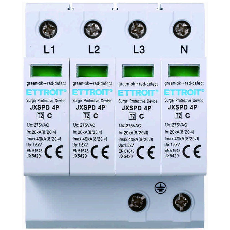 Ettroit - parafoudre 2 modules type T2 4P 20KA-40KA spd pour rail din